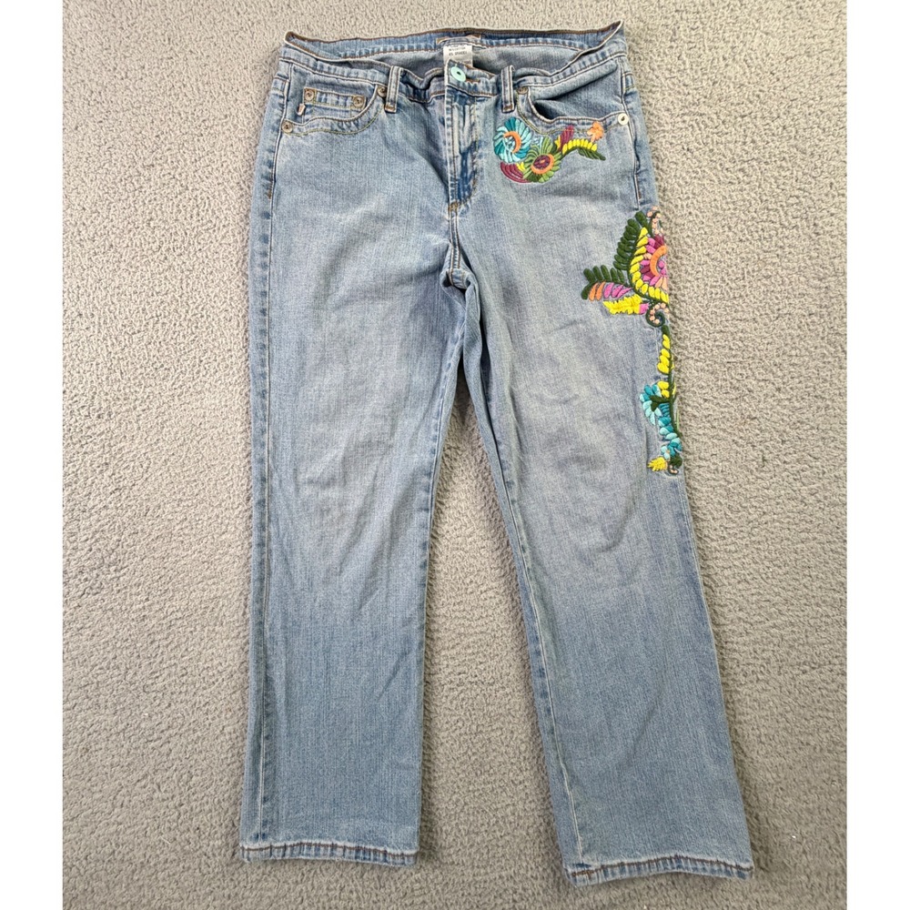 VTG Z Cavaricci Jeans 12 Light Wash Embroidered Flowers Womens Bootcut Hong Kong